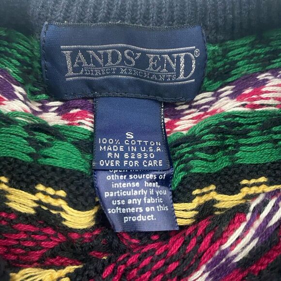 VTG Lands End Colorful Nordic Fair Isle 100% Cotton 3/4 Sleeve Sweater Sz S - Picture 7 of 9